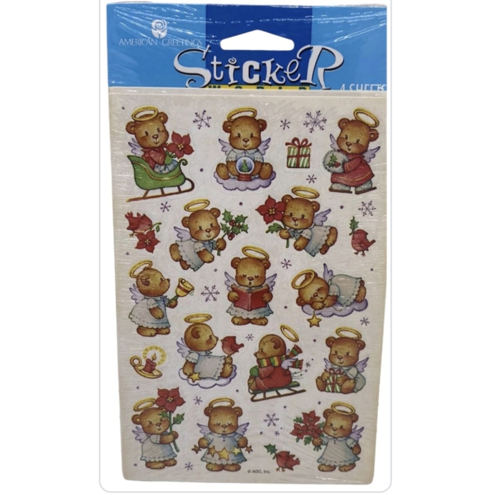 Vintage American Greetings Sticker World Holiday Christmas Angel Bears 4 Sheets